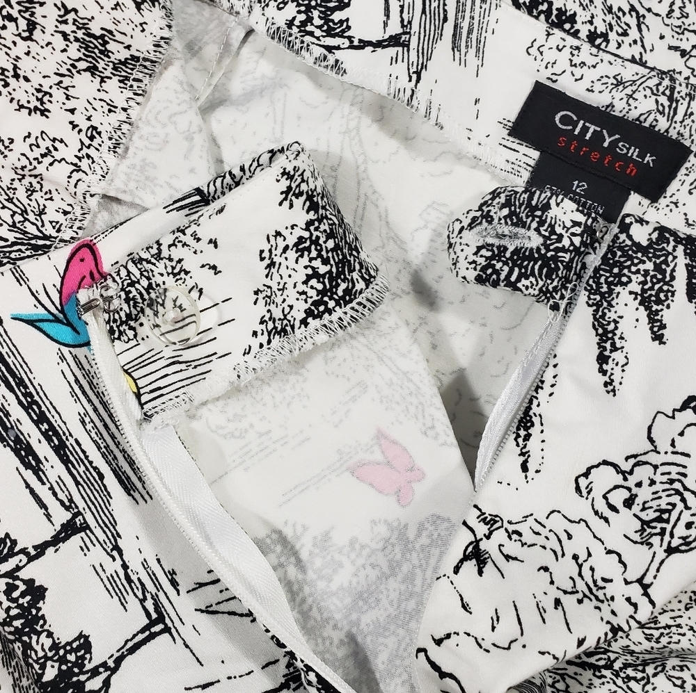 City Silk Stretch Pencil Mini Skirt Size 12 Colorful Butterfly Tree Print Cotton - Picture 6 of 11